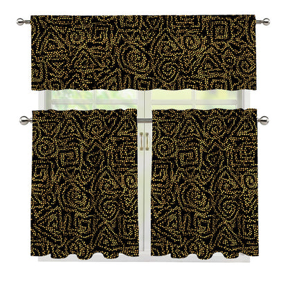 Black And Gold African Afro Print 3 Piece Kitchen Curtains