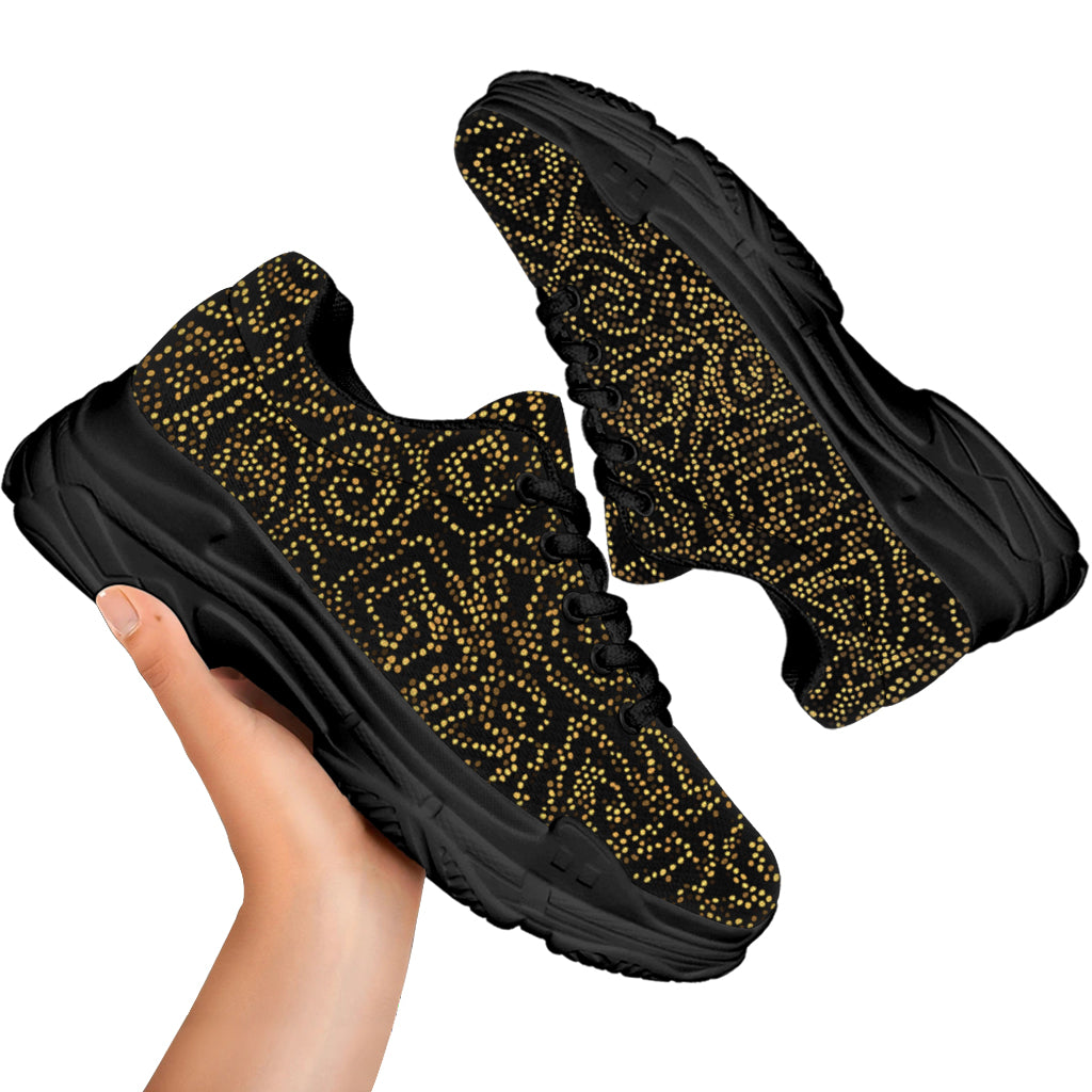 Black And Gold African Afro Print Black Chunky Shoes