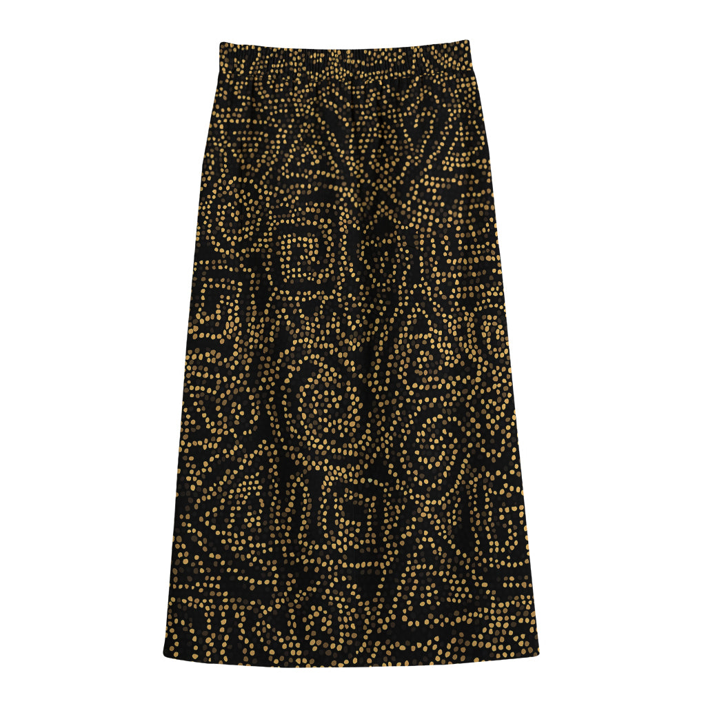 Black And Gold African Afro Print Cotton Front Slit Maxi Skirt