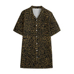 Black And Gold African Afro Print Cotton Hawaiian Shirt