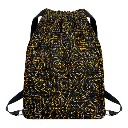 Black And Gold African Afro Print Drawstring Backpack