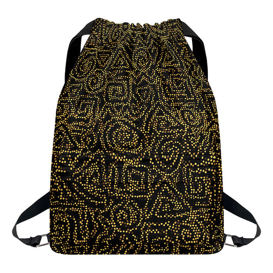 Black And Gold African Afro Print Drawstring Backpack