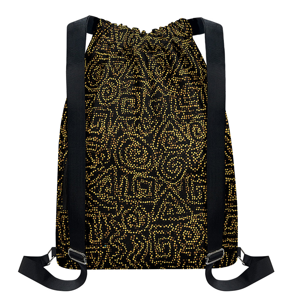 Black And Gold African Afro Print Drawstring Backpack