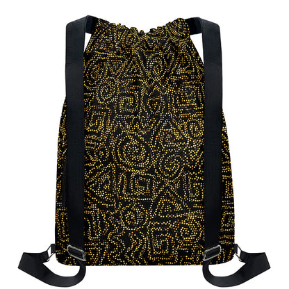 Black And Gold African Afro Print Drawstring Backpack