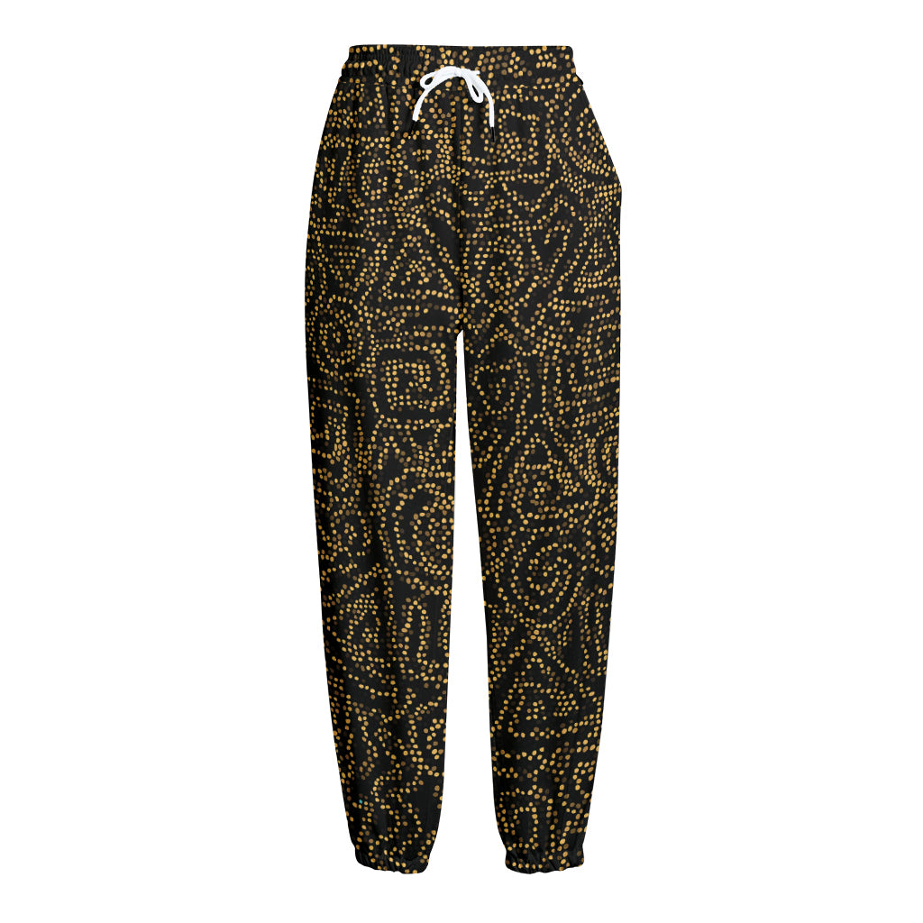 Black And Gold African Afro Print Fleece Lined Knit Pants