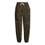 Black And Gold African Afro Print Fleece Lined Knit Pants