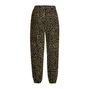 Black And Gold African Afro Print Fleece Lined Knit Pants