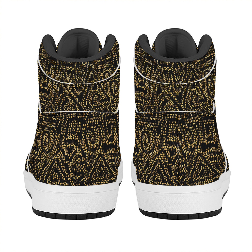 Black And Gold African Afro Print High Top Leather Sneakers