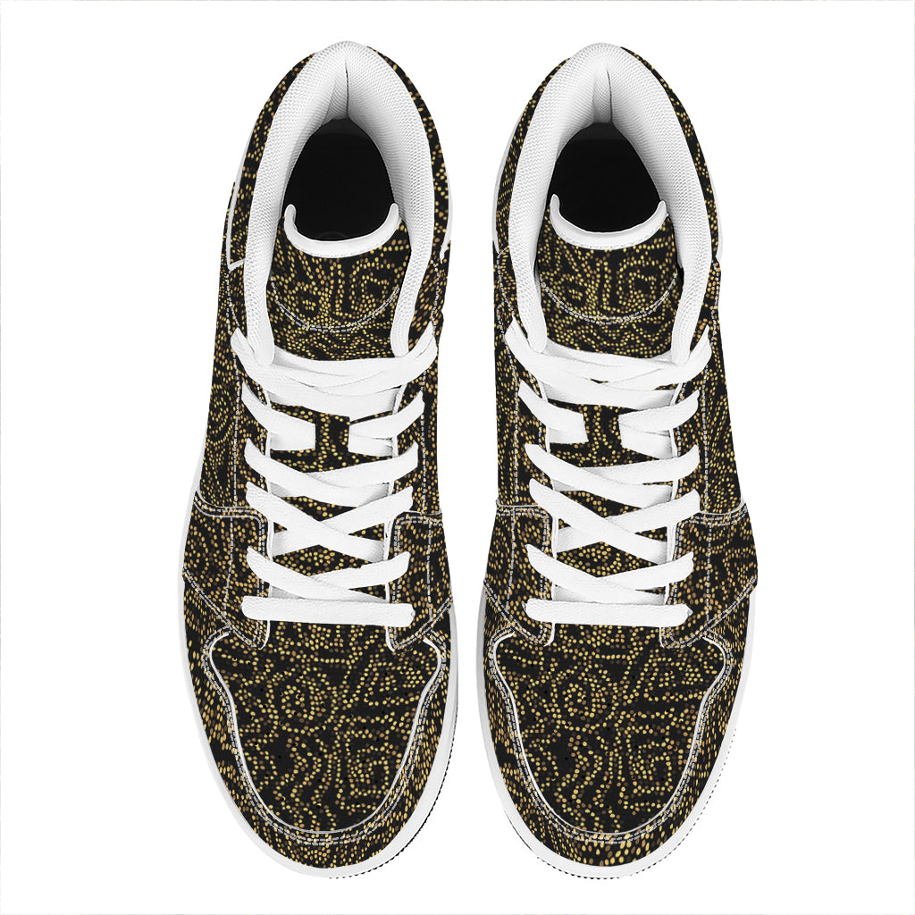 Black And Gold African Afro Print High Top Leather Sneakers