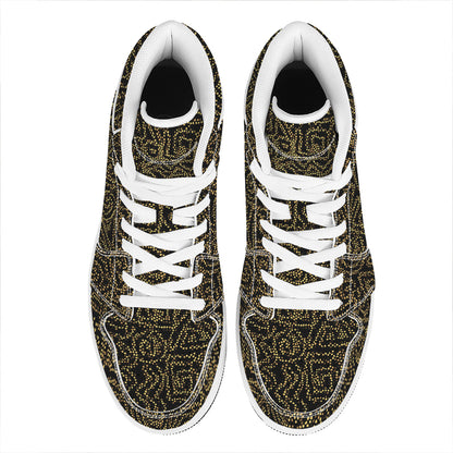 Black And Gold African Afro Print High Top Leather Sneakers