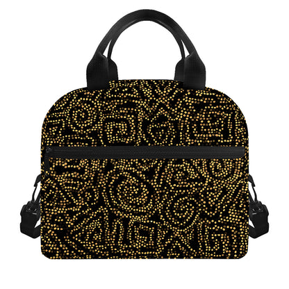 Black And Gold African Afro Print Insulated Lunch Bag