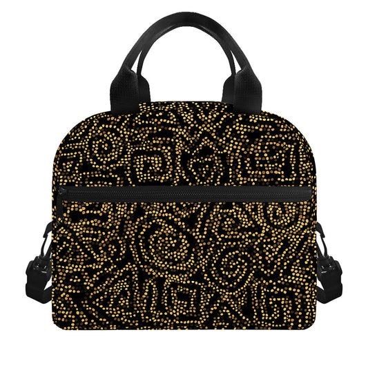 Black And Gold African Afro Print Insulated Lunch Bag