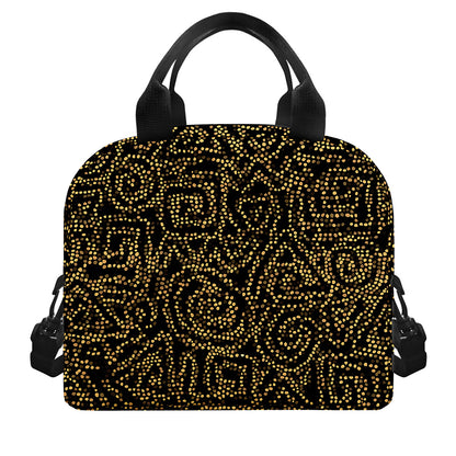 Black And Gold African Afro Print Insulated Lunch Bag