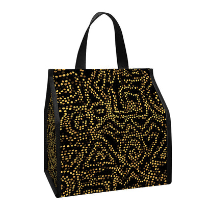 Black And Gold African Afro Print Insulated Lunch Tote