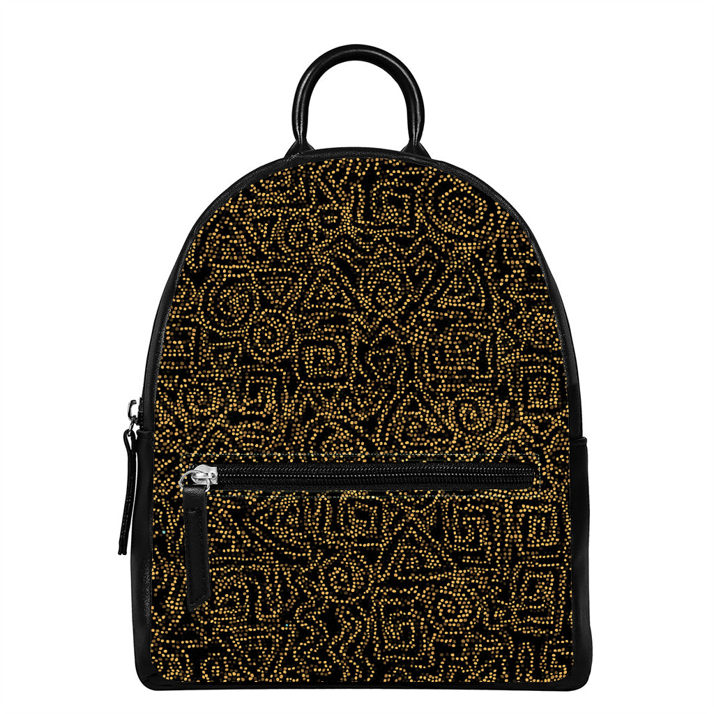 Black And Gold African Afro Print Leather Backpack