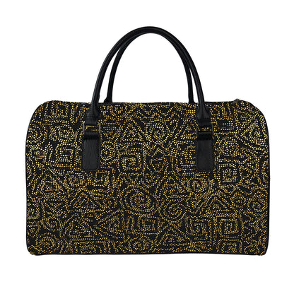 Black And Gold African Afro Print Leather Duffle Bag