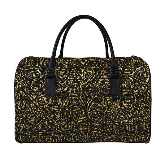 Black And Gold African Afro Print Leather Duffle Bag