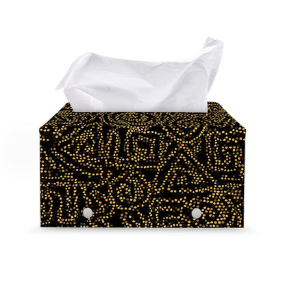 Black And Gold African Afro Print Leather Tissue Box Cover