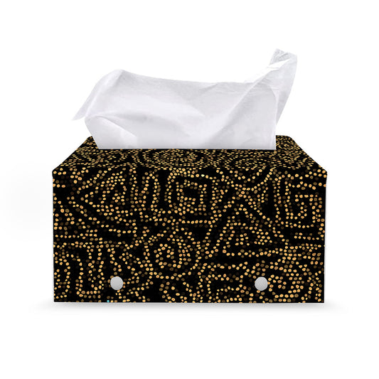 Black And Gold African Afro Print Leather Tissue Box Cover