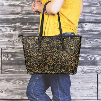 Black And Gold African Afro Print Leather Tote Bag