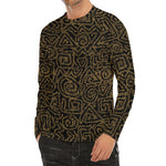 Black And Gold African Afro Print Men's Long Sleeve Rash Guard