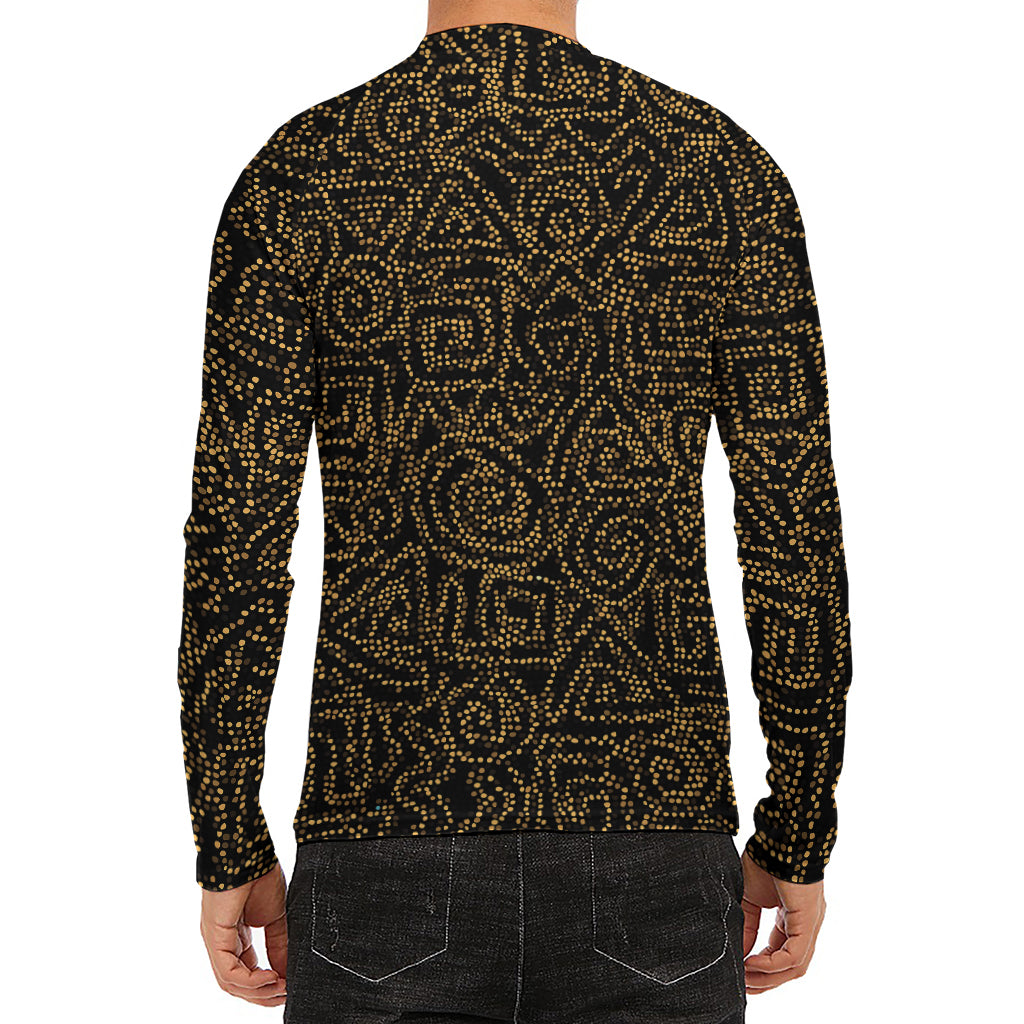 Black And Gold African Afro Print Men's Long Sleeve Rash Guard