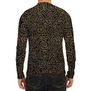 Black And Gold African Afro Print Men's Long Sleeve Rash Guard