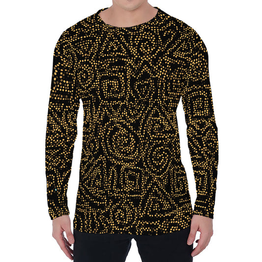 Black And Gold African Afro Print Men's Long Sleeve T-Shirt