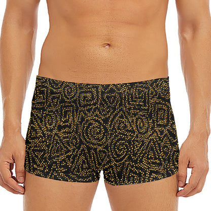 Black And Gold African Afro Print Men's Short Boxer Briefs