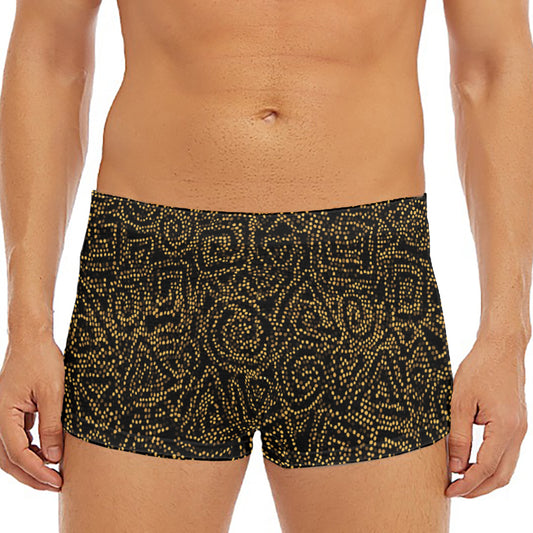 Black And Gold African Afro Print Men's Short Boxer Briefs