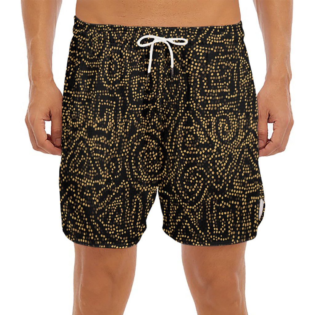 Black And Gold African Afro Print Men's Split Running Shorts