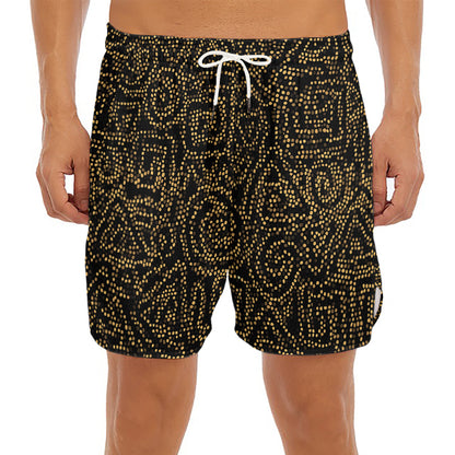 Black And Gold African Afro Print Men's Split Running Shorts