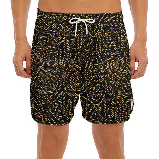 Black And Gold African Afro Print Men's Split Running Shorts