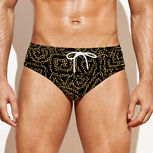 Black And Gold African Afro Print Men's Swim Briefs