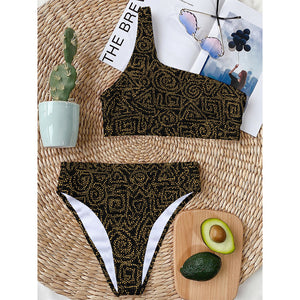 Black And Gold African Afro Print One Shoulder Bikini Top