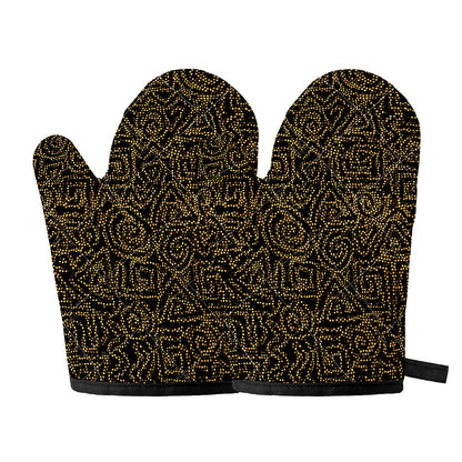 Black And Gold African Afro Print Oven Mitts