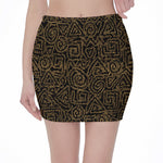 Black And Gold African Afro Print Pencil Mini Skirt