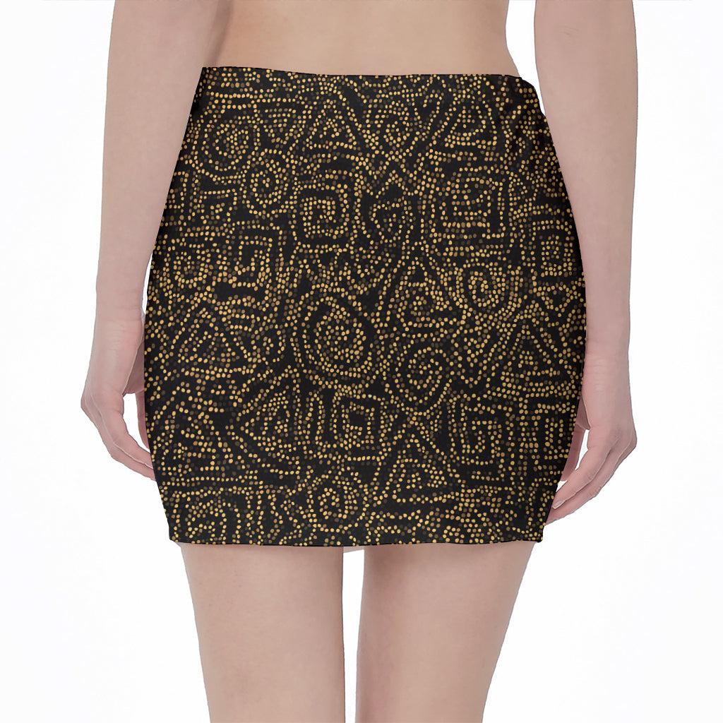 Black And Gold African Afro Print Pencil Mini Skirt