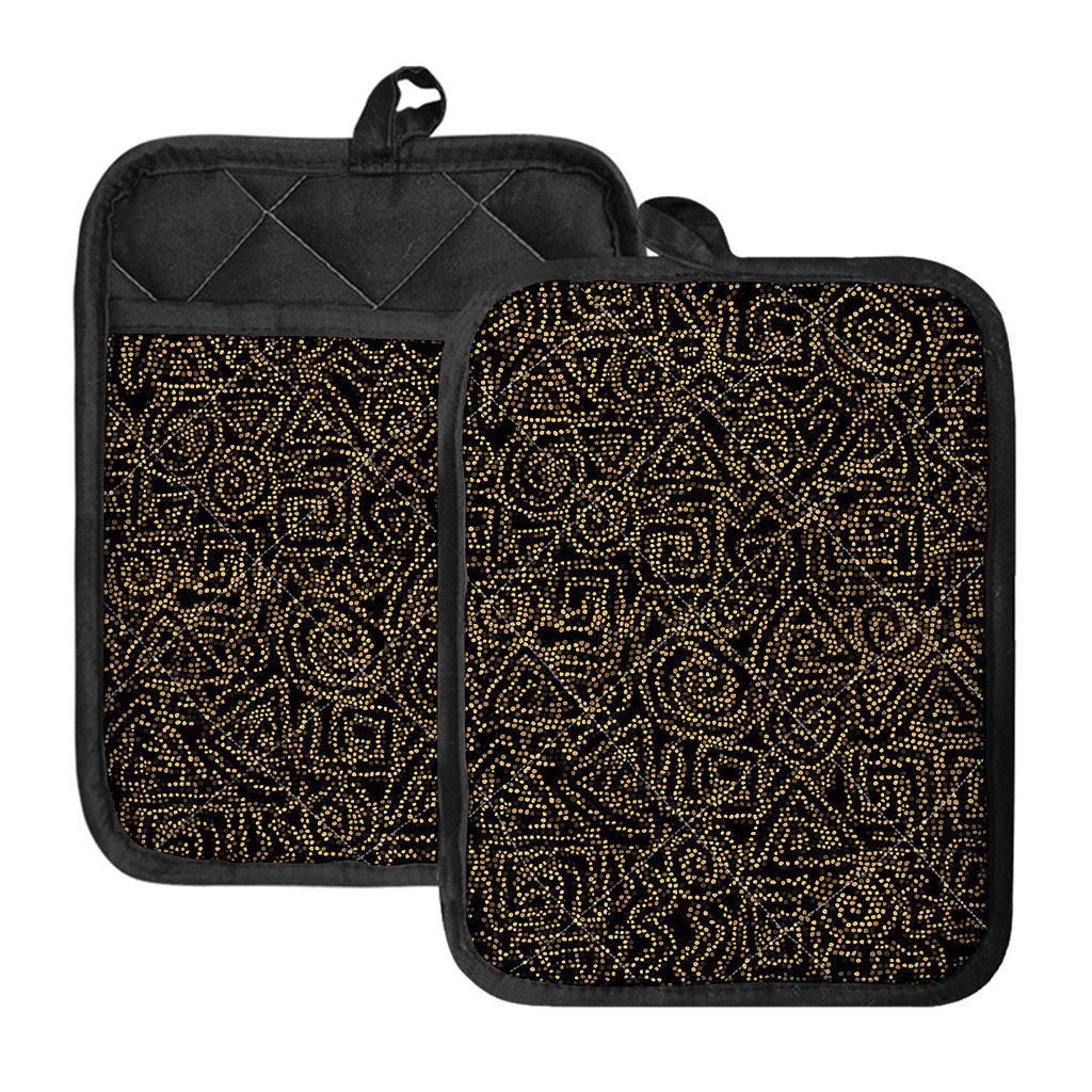 Black And Gold African Afro Print Pot Holders With Pocket