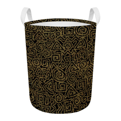 Black And Gold African Afro Print Round Laundry Basket