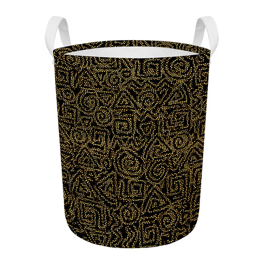 Black And Gold African Afro Print Round Laundry Basket