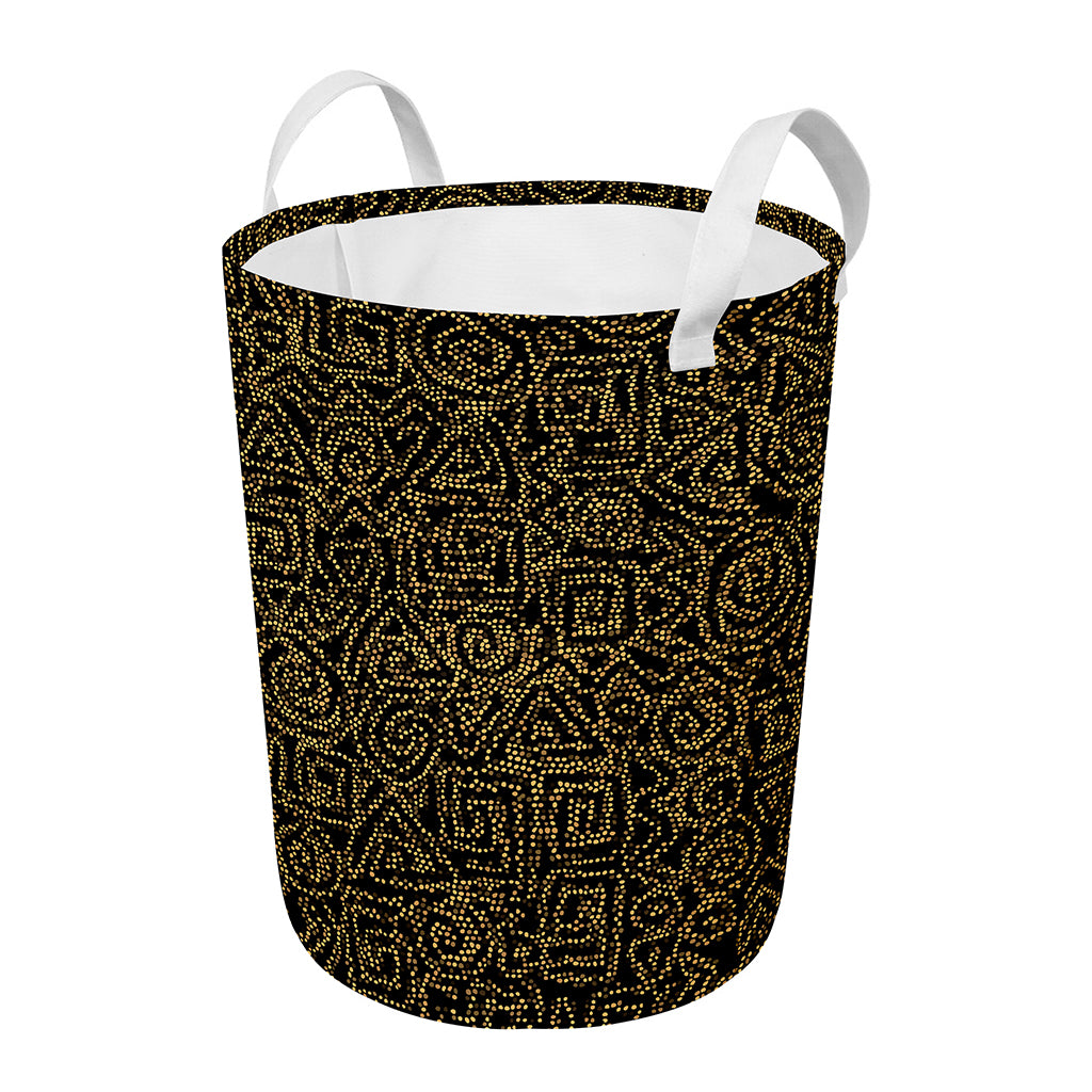 Black And Gold African Afro Print Round Laundry Basket