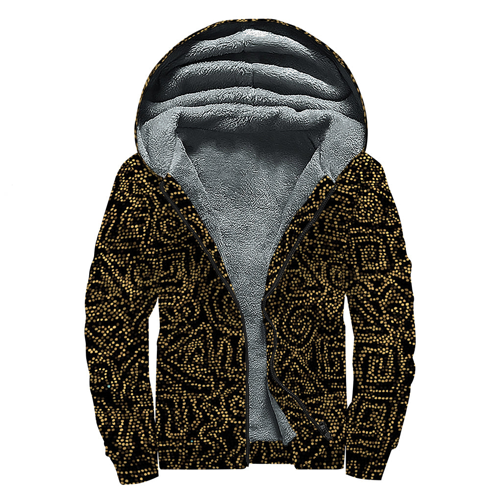Black And Gold African Afro Print Sherpa Lined Zip Up Hoodie
