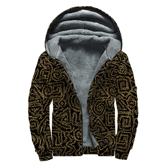Black And Gold African Afro Print Sherpa Lined Zip Up Hoodie