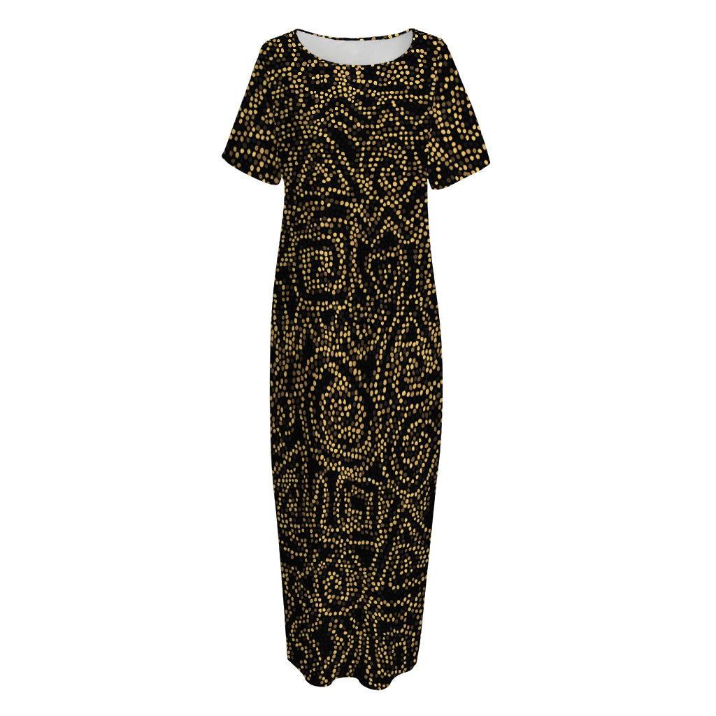 Black And Gold African Afro Print Short Sleeve Long Nightdress