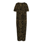 Black And Gold African Afro Print Short Sleeve Long Nightdress