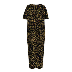 Black And Gold African Afro Print Short Sleeve Long Nightdress