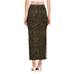 Black And Gold African Afro Print Side Slit Maxi Skirt