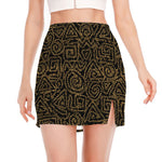 Black And Gold African Afro Print Side Slit Mini Skirt