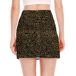 Black And Gold African Afro Print Side Slit Mini Skirt